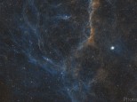 SHORGB image of part of the supernova remnant in Vela. Similar to HOO but with Sulphur added