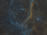 Part of the supernova remnang in Vela. Bicolour (Ha and Oiii) image with stars removed adn replaced with an underexposed RGB image.