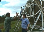 Lockie and Ash - Success! - we had just remounted the Dish to its support.