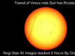 Transit of Venus 6 hours of photo stacked, note rotation of the Sun