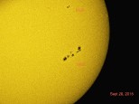 Sunspots 29 Sept 2015. WO 81 mm scope / herschel wedge, Single exp. Canon 550d.