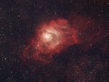 Lagoon Nebula  20 x 4m - Dark / Bias / Flat calibrated WO Megrez 72 - Canon 450D - CG5 GEM Guided with Orion OAG - Meade DSI Pro - PHD Guiding Astronomik ClipOn CLS Filter - 29 Jul 2013