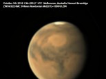 Mars from Ringwood North, Vic, 05 October 2018 10:00-UTC 12" F5, 5X Powermate ZWO ASI224MC